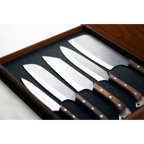 Alaz: 5'li Şef Bıçağı Seti Kutulu - Klasik, Santoku, Kiritsuke, Fileto & Doğrama Bıçağı, Satır Seti